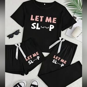 Casual Pajamas “Let me Sleep” top Long Pants, Shorts, Three-piece Set NEW sz LRG